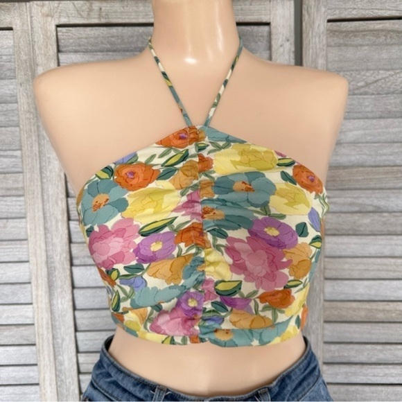 ZARA FLORAL PRINT CROPPED HALTER TOP - Picture 5 of 11